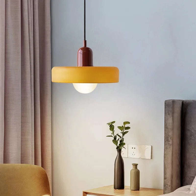 Glass Pendant Lamp – Subtle Colors, Elegant Flower Pot Design for Atmospheric Lighting in Dining Room or Bedroom