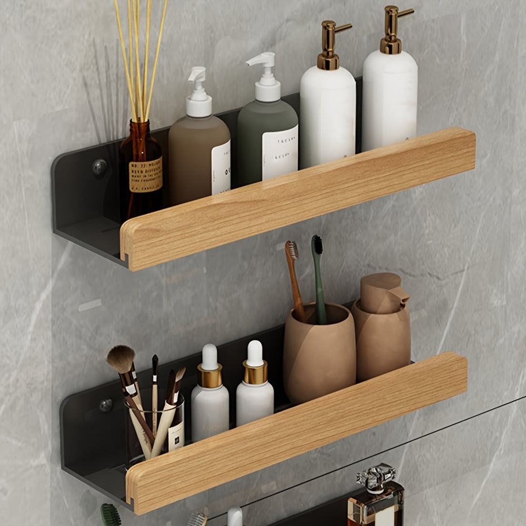 Bathroom Wall Shelf – Black Wrought Iron, Modern Floating Design No Drilling Required for Shampoo and Cosmetics