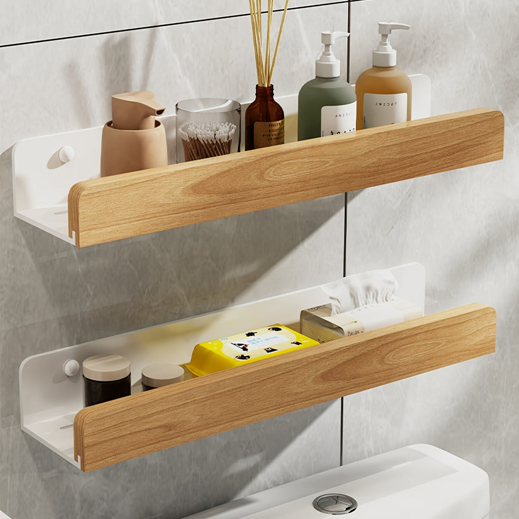 Bathroom Wall Shelf – Black Wrought Iron, Modern Floating Design No Drilling Required for Shampoo and Cosmetics