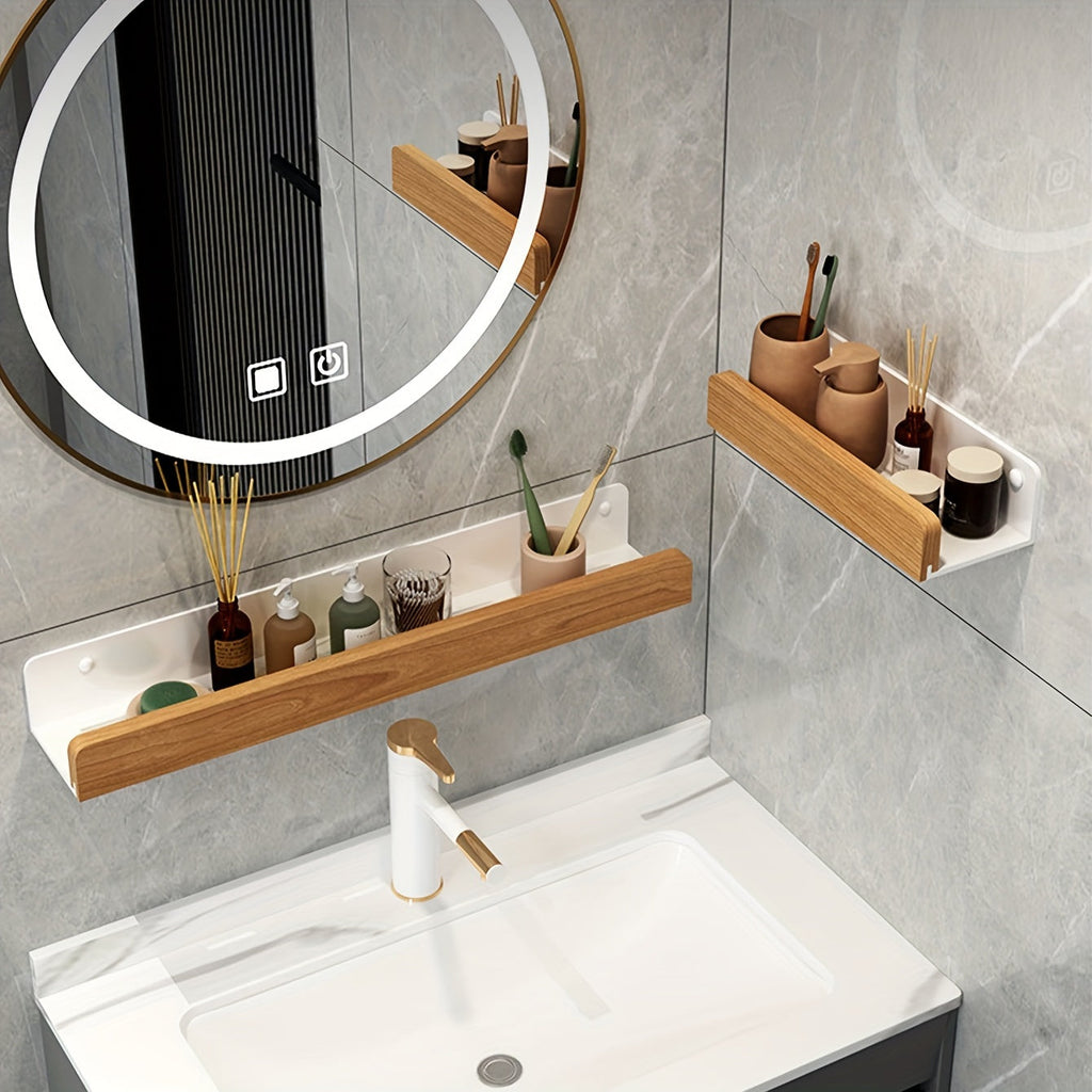 Bathroom Wall Shelf – Black Wrought Iron, Modern Floating Design No Drilling Required for Shampoo and Cosmetics