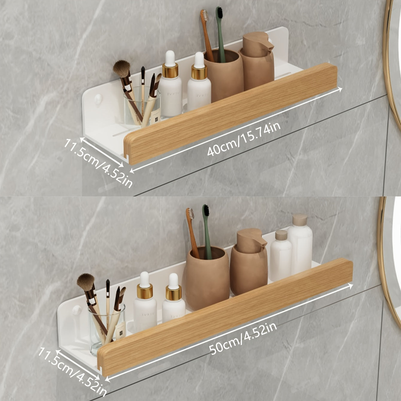 Bathroom Wall Shelf – Black Wrought Iron, Modern Floating Design No Drilling Required for Shampoo and Cosmetics