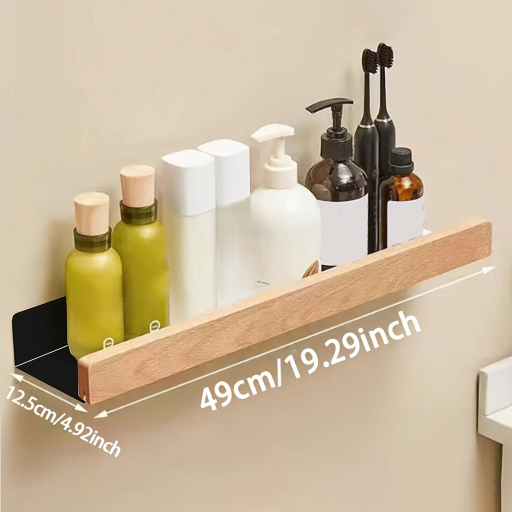 Bathroom Wall Shelf – Black Wrought Iron, Modern Floating Design No Drilling Required for Shampoo and Cosmetics
