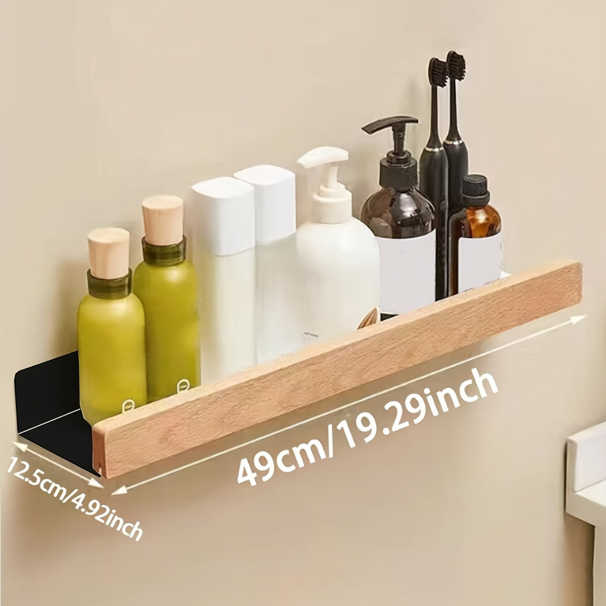 Bathroom Wall Shelf – Black Wrought Iron, Modern Floating Design No Drilling Required for Shampoo and Cosmetics