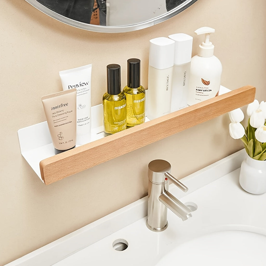 Bathroom Wall Shelf – Black Wrought Iron, Modern Floating Design No Drilling Required for Shampoo and Cosmetics