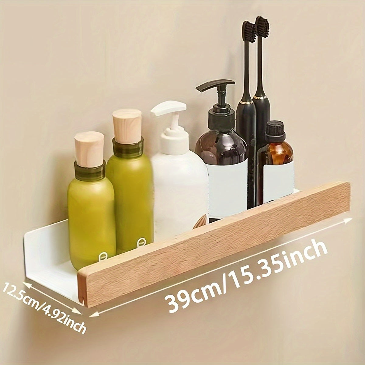 Bathroom Wall Shelf – Black Wrought Iron, Modern Floating Design No Drilling Required for Shampoo and Cosmetics