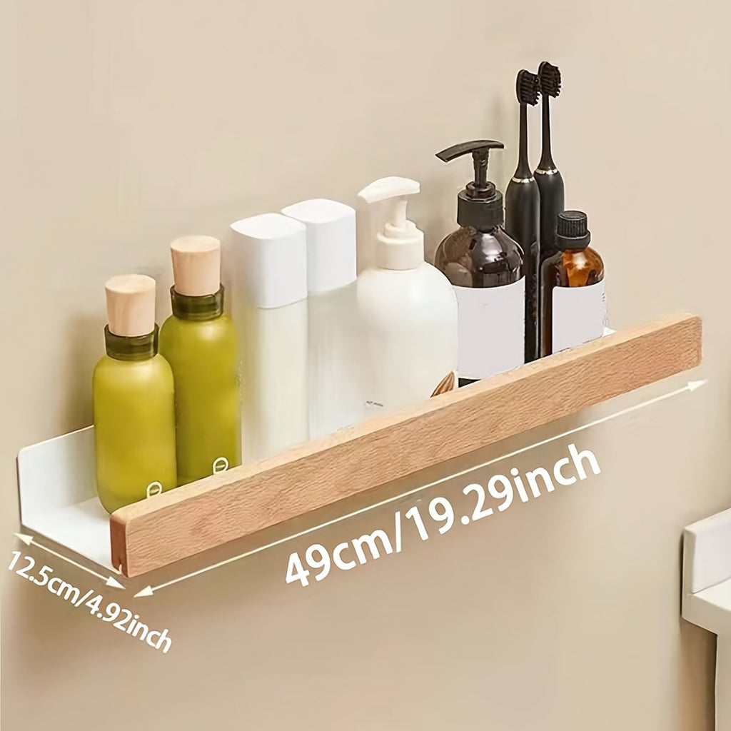 Bathroom Wall Shelf – Black Wrought Iron, Modern Floating Design No Drilling Required for Shampoo and Cosmetics