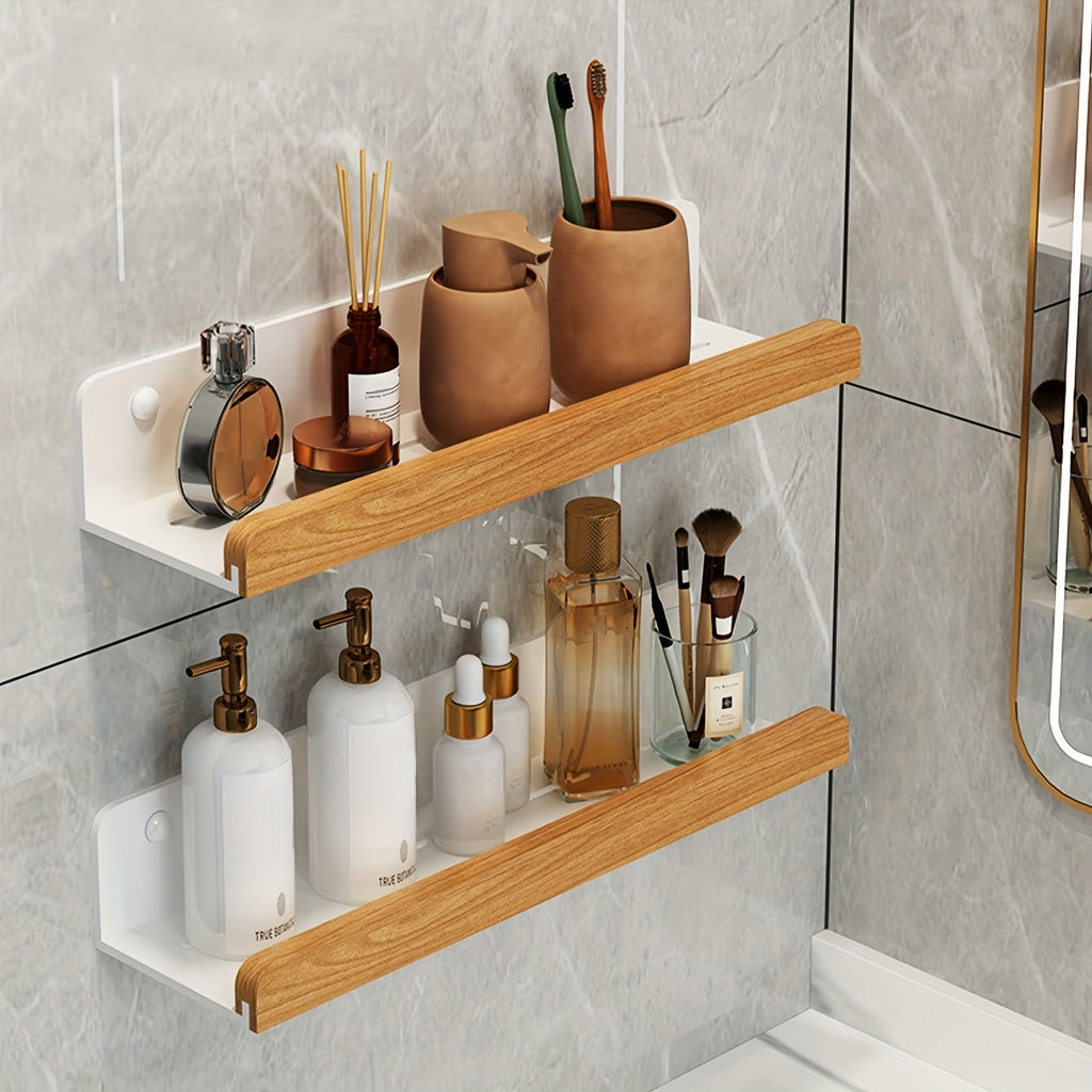 Bathroom Wall Shelf – Black Wrought Iron, Modern Floating Design No Drilling Required for Shampoo and Cosmetics
