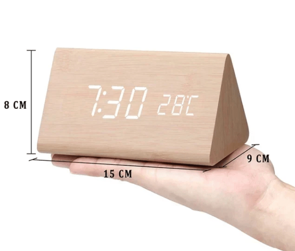 Wooden Desk Clock – Minimalist Design with LED Display and Sound Activation for Living Room or Office