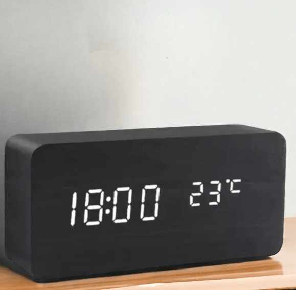 Wooden Desk Clock – Minimalist Design with LED Display and Sound Activation for Living Room or Office