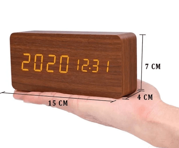 Wooden Desk Clock – Minimalist Design with LED Display and Sound Activation for Living Room or Office