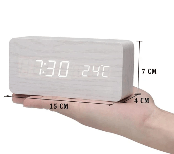 Wooden Desk Clock – Minimalist Design with LED Display and Sound Activation for Living Room or Office
