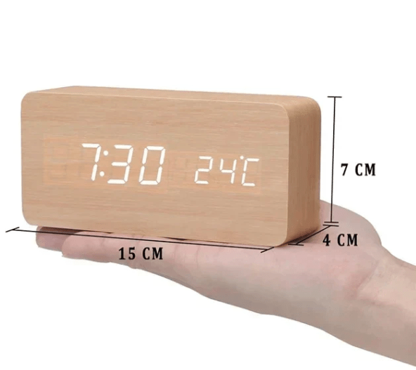 Wooden Desk Clock – Minimalist Design with LED Display and Sound Activation for Living Room or Office