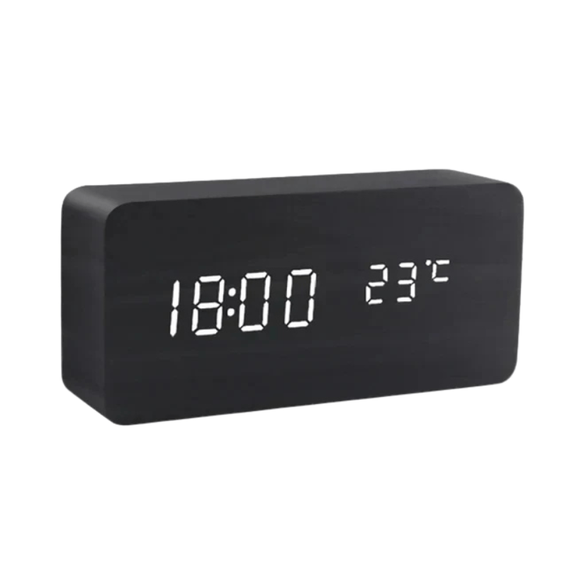 Wooden Desk Clock – Minimalist Design with LED Display and Sound Activation for Living Room or Office