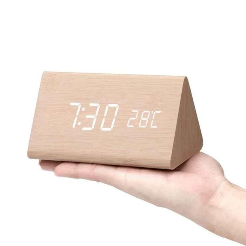 Wooden Desk Clock – Minimalist Design with LED Display and Sound Activation for Living Room or Office