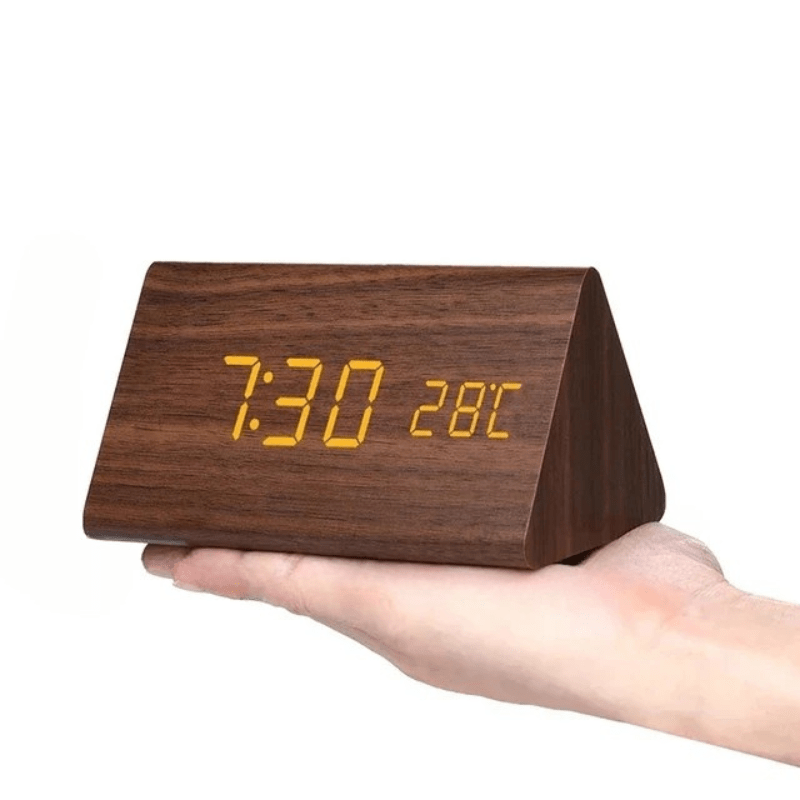 Wooden Desk Clock – Minimalist Design with LED Display and Sound Activation for Living Room or Office