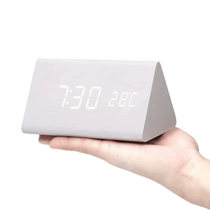 Wooden Desk Clock – Minimalist Design with LED Display and Sound Activation for Living Room or Office