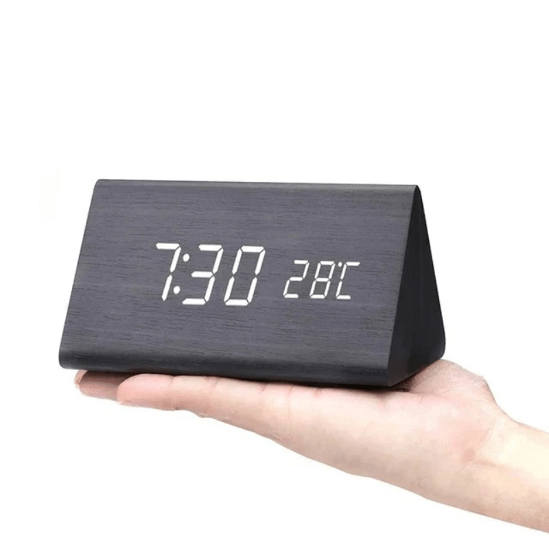 Wooden Desk Clock – Minimalist Design with LED Display and Sound Activation for Living Room or Office