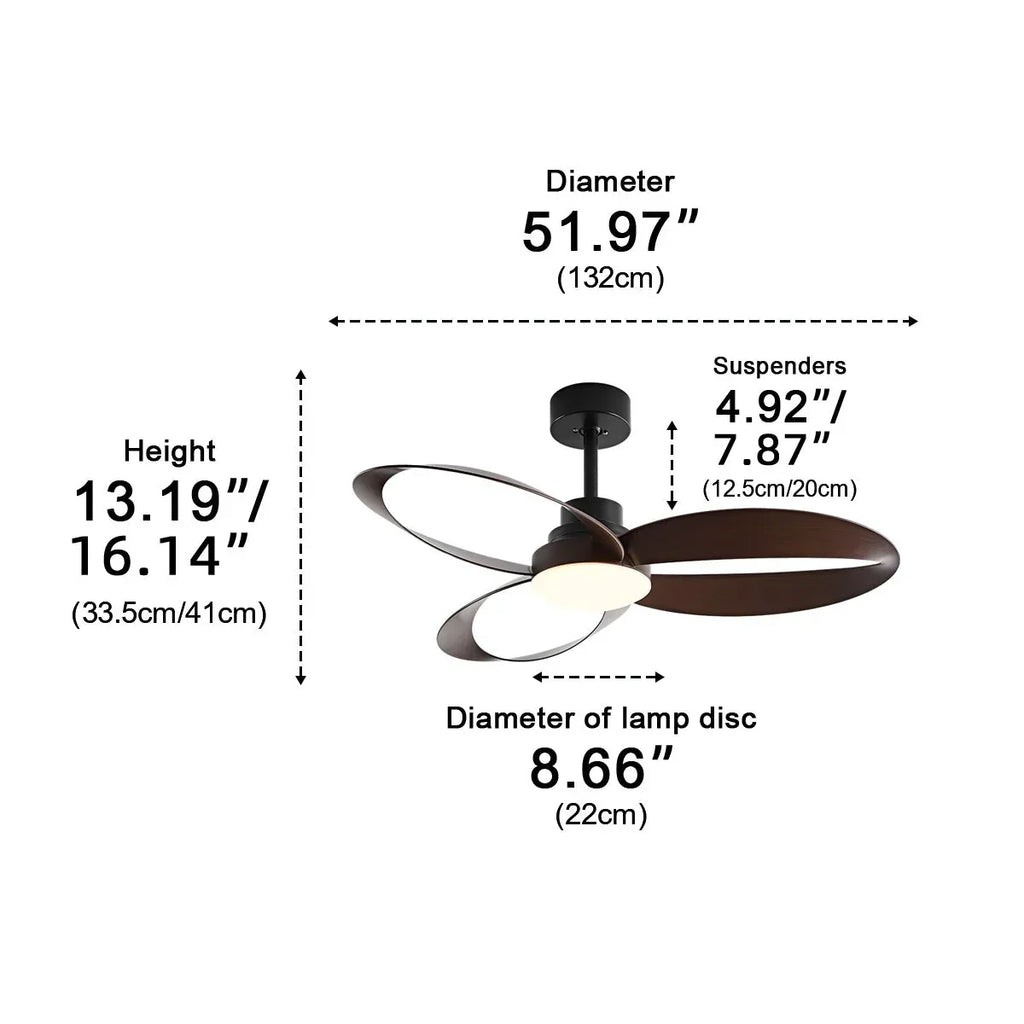 Modern Ceiling Fan – Wooden Blades with Dimmable LED Lighting for Living Room or Bedroom