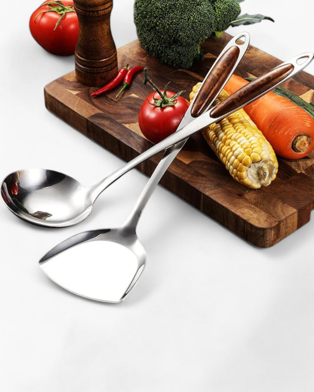 Kitchen Utensil Set – Stainless Steel with Wooden Handles, Elegant Kitchen Accessories for Cooking and Serving