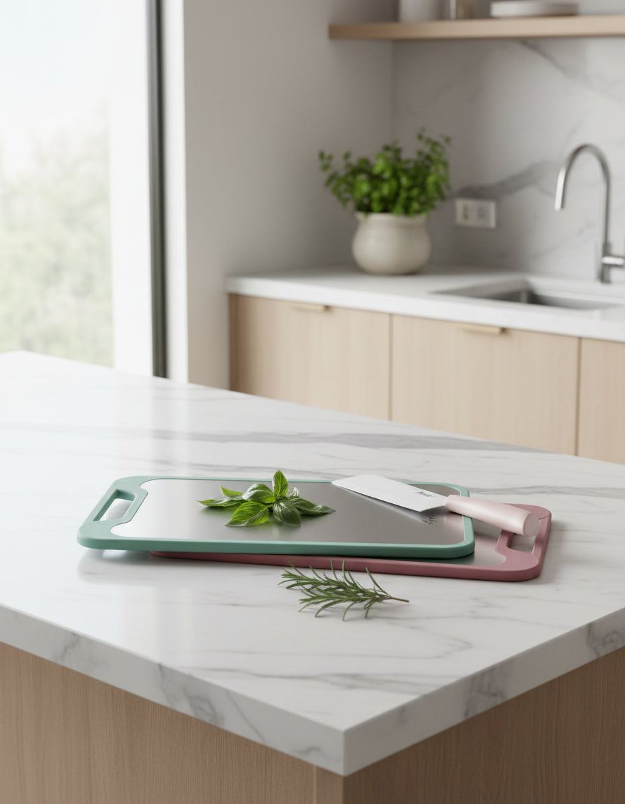 Stainless Steel Cutting Board – Double-Sided, Silver, Modern Design for Efficient Kitchen Preparation