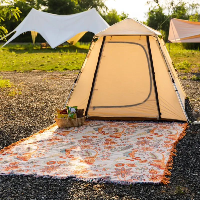 Bohemian Cotton Throw – Cream with Orange and Blue Floral Print for Living Room or Bedroom