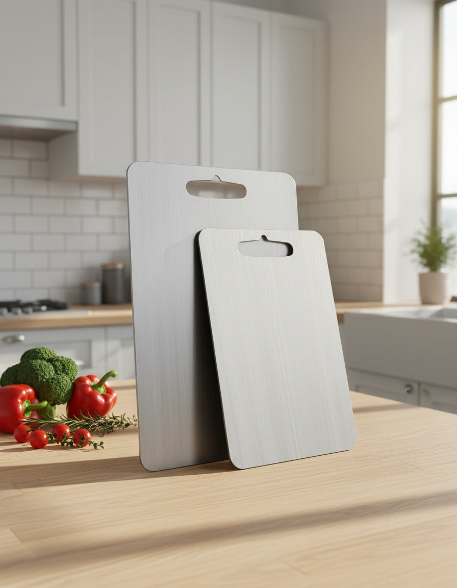 Titanium Cutting Board – Silver, Antibacterial and Knife-Friendly for a Modern Kitchen